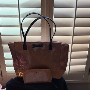 Kate Spade Glitter Tote - Gold with Black Accents